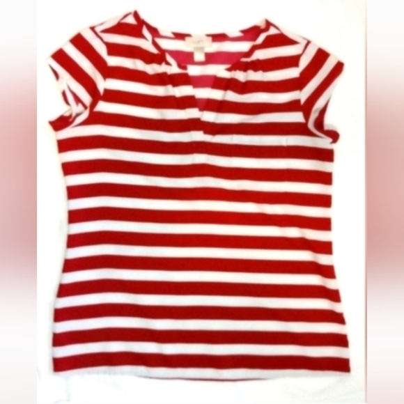 Loft Womens Top Sz M Red White Striped Beachy Summer V Neck Lightweight Office - Picture 10 of 10